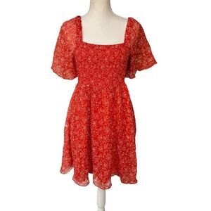 Madewell Seersucker Lucie Tie Back Mini Dress in Piazza Floral Orange Size Med